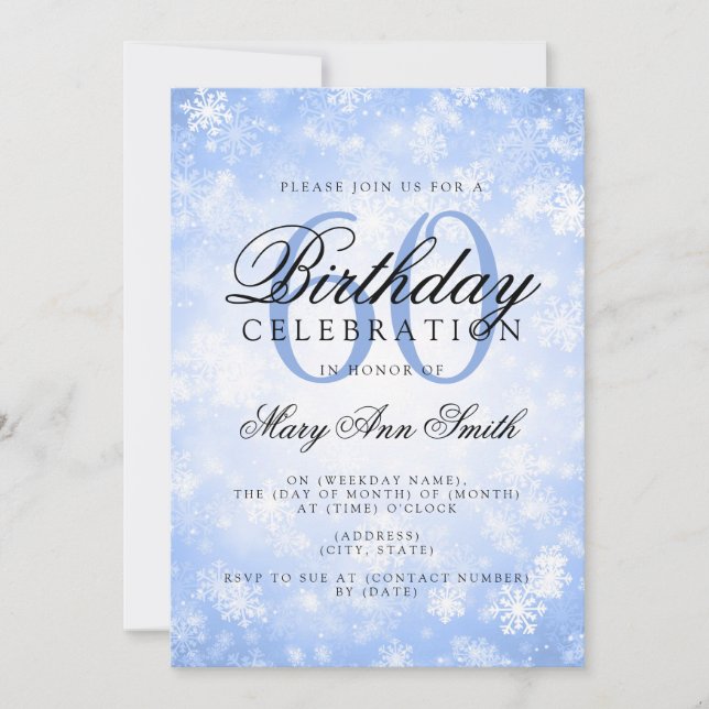 Invitation Élégant 60e anniversaire Blue Winter Wonderland (Devant)