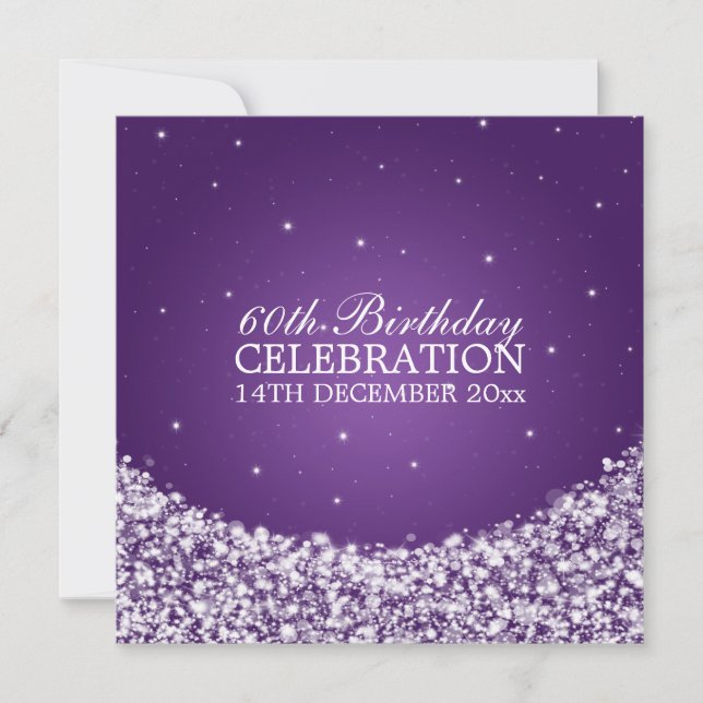Invitation Élégant 60e anniversaire de fête Star Sparkle Purp (Devant)