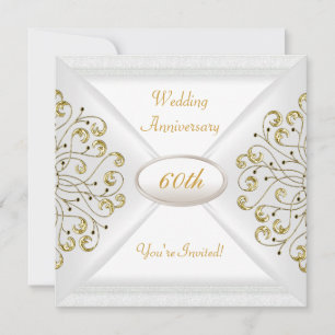 Invitation Élégant 60e Anniversaire de Mariage Or Blanc