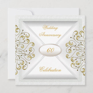 Invitation Élégant 60e anniversaire de mariage or blanc