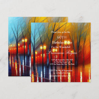 Invitation Élégant 60e anniversaire fête rouge bleu jaune lum