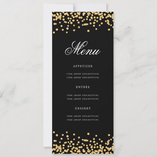 Invitation Elégant 60e Anniversaire Menu Gold Black Confetti (Dos)