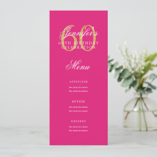 Invitation Élégant 60e Anniversaire Menu Gold Hot Pink