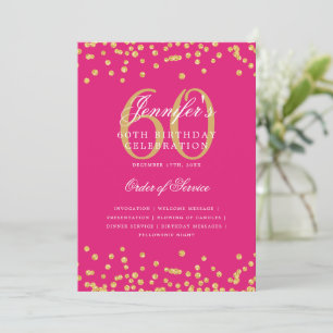 Invitation Élégant 60e Anniversaire Menu Gold Hot Pink