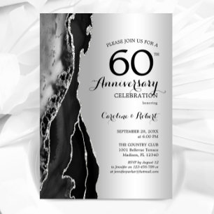 Invitation Élégant 60e anniversaire Noir Argent