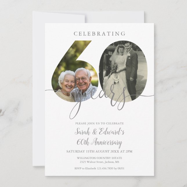 Invitation Élégant 60ème anniversaire de Mariage 2 photo (Devant)