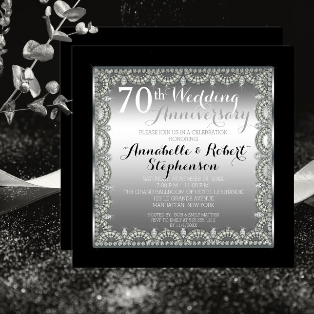 Invitation Élégant 70e anniversaire d'argent et de diamants (Créateur téléchargé)