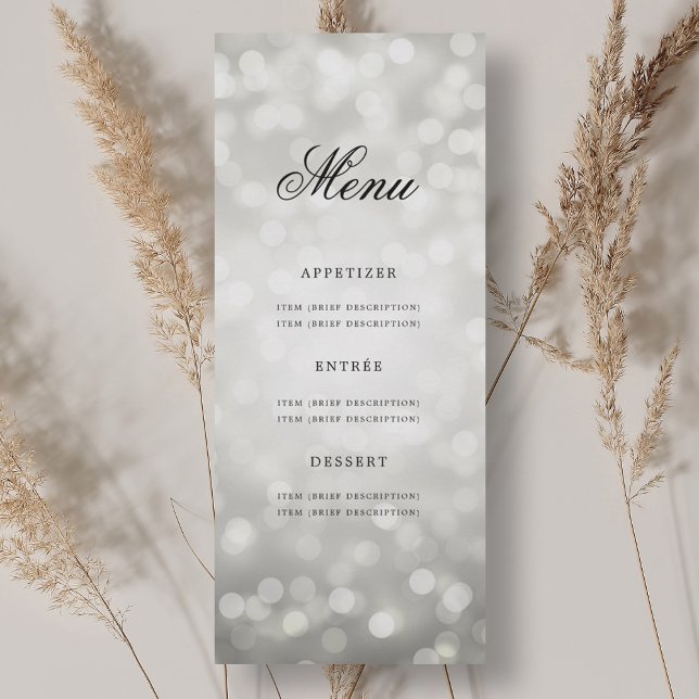 Invitation Elégant 70e anniversaire de fête Menu Silver Bokeh (Elegant 70th Birthday Party Menu Silver Bokeh Invitation)