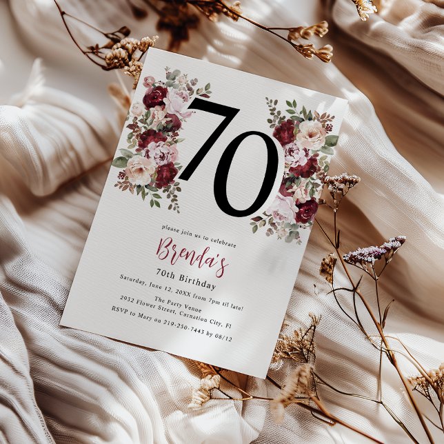 Invitation Élégant 70e anniversaire de florale (Créateur téléchargé)