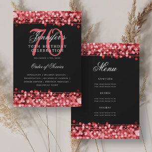Invitation Élégant 70ème Anniversaire Ruby Red avec Menu