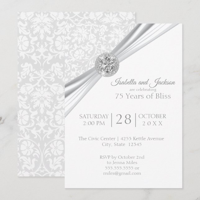 Invitation Elégant 75ème / 60ème Anniversaire de diamant Conc (Devant / Derrière)