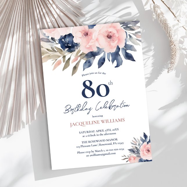 Invitation Elégant 80e anniversaire de florale (Créateur téléchargé)