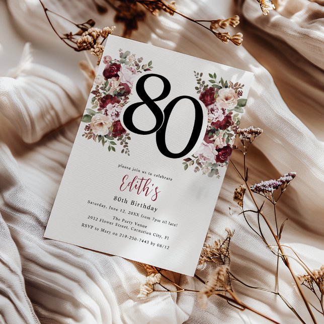Invitation Elégant 80e anniversaire de florale (Créateur téléchargé)