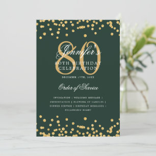 Invitation Élégant 80e anniversaire Menu Gold Green
