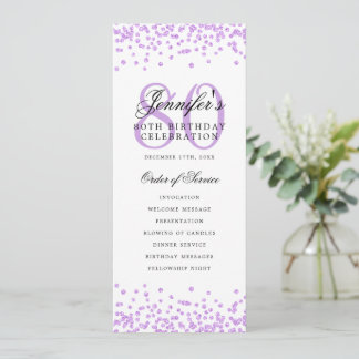 Invitation Élégant 80e Anniversaire Menu Purple