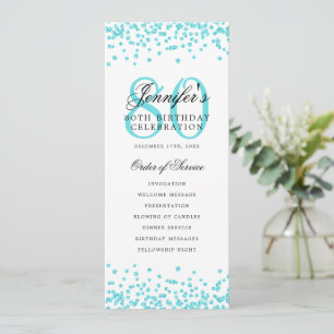 Invitation Elégant 80e Anniversaire Menu Turquoise
