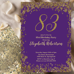 Invitation Elégant 83e anniversaire violet et or