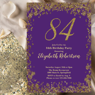 Invitation Elégant 84e Anniversaire Violet et Or