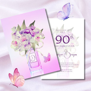 Invitation Elégant 90e anniversaire Bouquet floral aquarelle