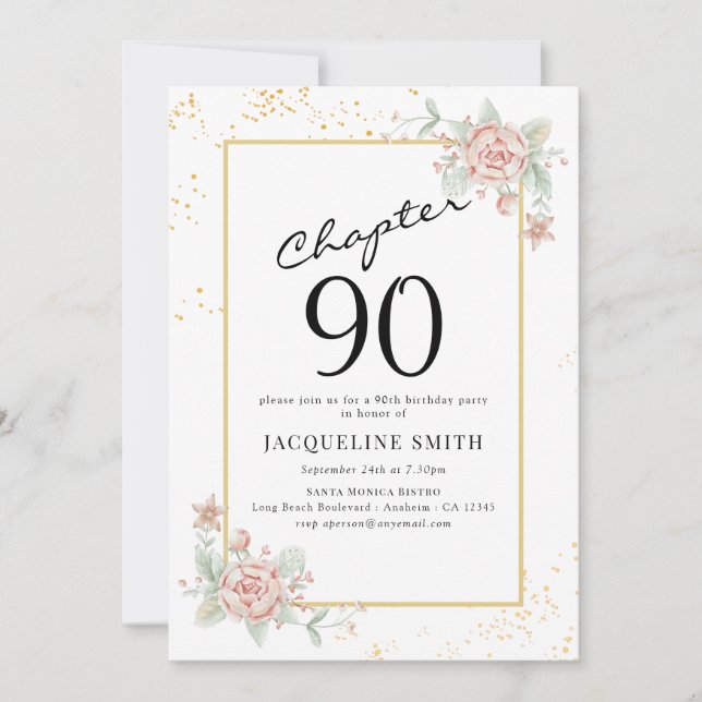 Invitation Élégant 90e anniversaire de florale (Devant)