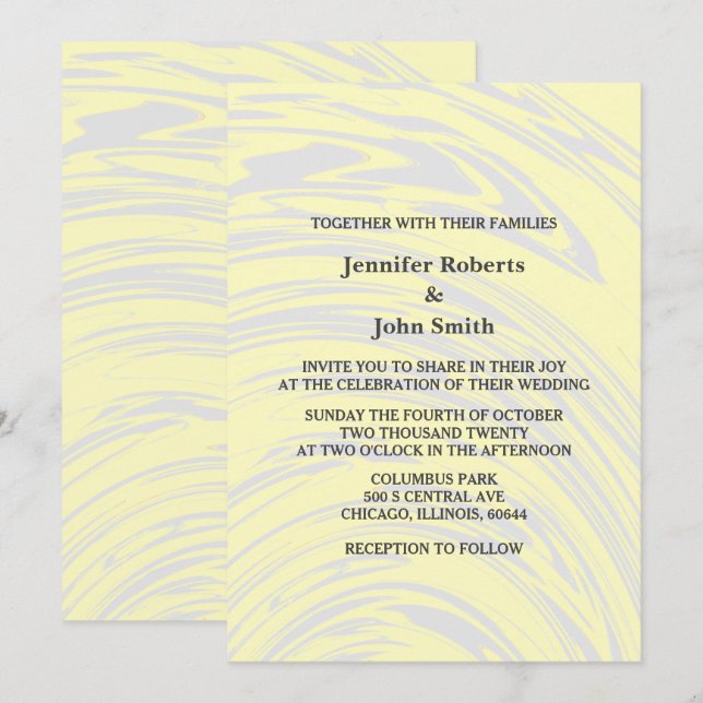 Invitation Elégant Abstrait Jaune crème Mariage ivoire gris (Devant / Derrière)