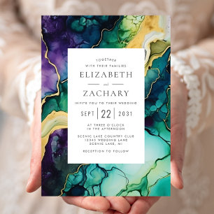 Invitation Élégant Abstrait Plum Green Mariage or