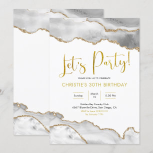 Invitation Elégant Agate Blanc et Or Faisons la fête Invitati