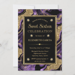 Invitation Élégant Agate Papier D'aluminium Violet Et Paillet