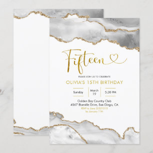 Invitation Elégant âge blanc et or Quinze Anniversaire