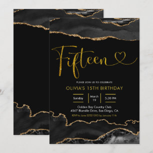 Invitation Elégant âge noir et or Quinze Anniversaire
