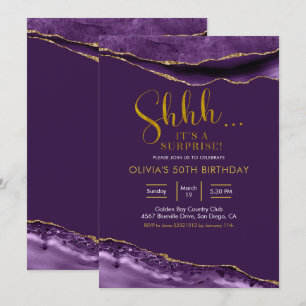 Invitation Élégant âge violet et or Agate surprise Anniversai