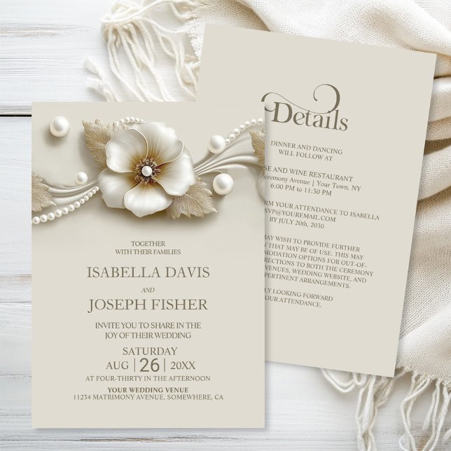 Invitation Elegant All in One Flower and Pearls Wedding (Créateur téléchargé)