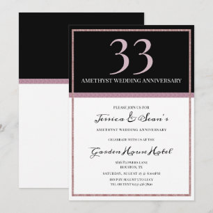 Invitation Élégant Améthyste et Noir 33e anniversaire Mariage