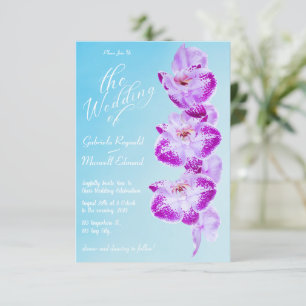 Invitation Élégant Amour Floral Blanc Bleu Orchidées Mariage