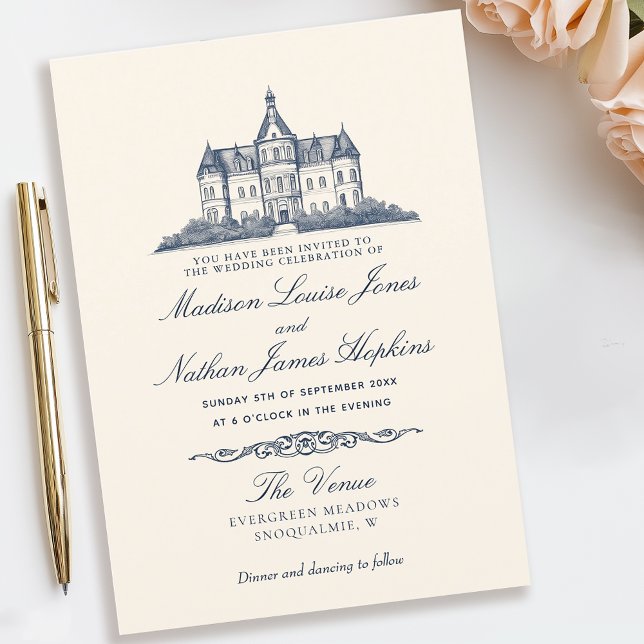 Invitation Élégant Ancien Château Manor Mariage (Créateur téléchargé)