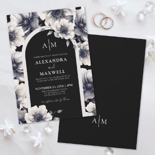 Invitation Élégant Anémone blanc noir Mariage floral
