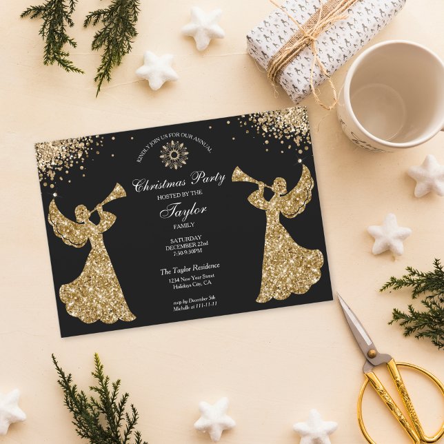 Invitation Élégant Ange Noël Famille Dîner de fête (Créateur téléchargé)