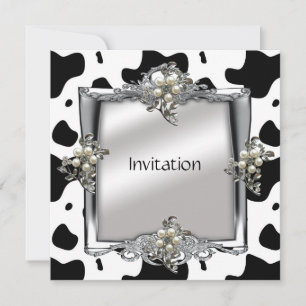 Invitation Elegant Animal Cow Silver Jewel Flora