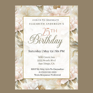Invitation Elégant Anniversaire 25 ans Rose Pâle et Ivory Piv