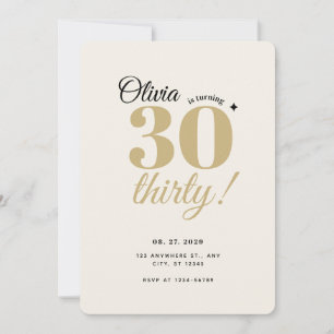 Invitation Elégant Anniversaire 30 ans Champagne Or Arrondi
