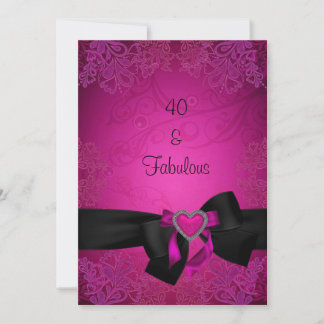Invitation Elégant Anniversaire 40 ans Noir et Rose Fabulueux