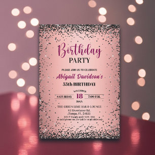 Invitation Elégant Anniversaire 55 ans Paillettes Noir Métall
