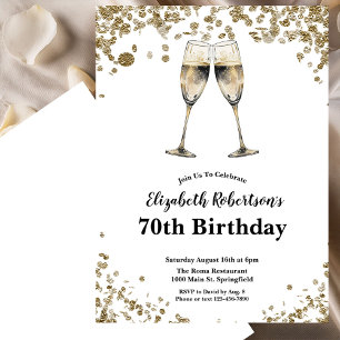 Invitation Elégant Anniversaire 70 Ans Noir Blanc Or