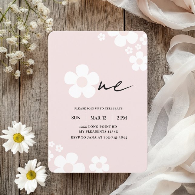 Invitation Élégant Anniversaire de enfant de marguerite rose (Créateur téléchargé)