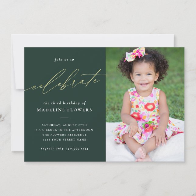 Invitation Élégant Anniversaire de enfant Sage Green Photo (Devant)