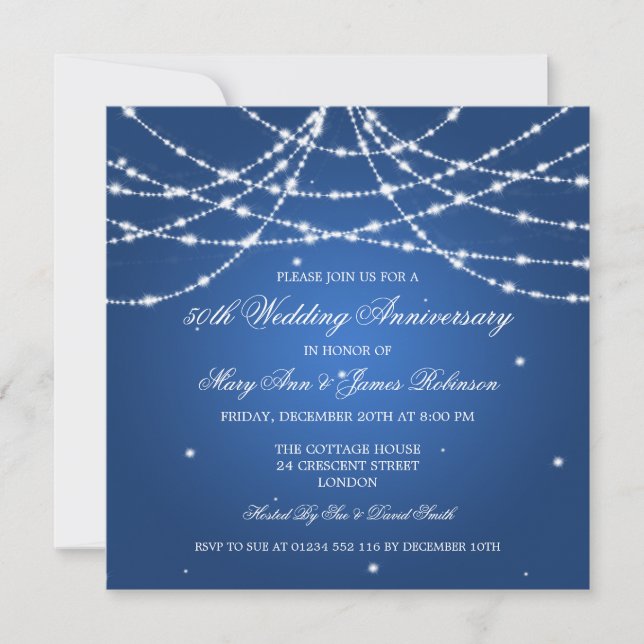 Invitation Élégant Anniversaire de Mariage Corde d'Étoiles Bl (Devant)
