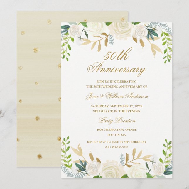 Invitation Élégant Anniversaire de Mariage Floral Aquarelle O (Devant / Derrière)