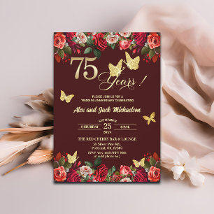 Invitation Élégant Anniversaire de Mariage Floral Or 75 ans