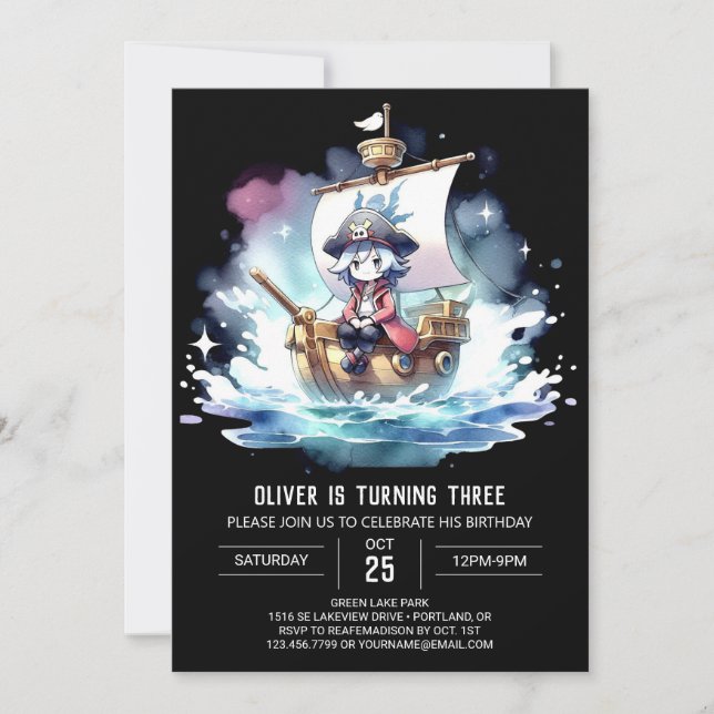 Invitation Elégant anniversaire de pirate imprimable (Devant)