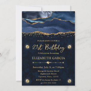 Invitation Elégant Anniversaire des 21 ans Pailleté de Bleu e